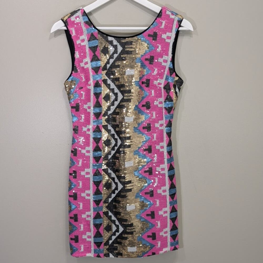 Sequin Mini Dress Ark&Co Tribal Southwest Pattern Festival Bold Boho - Size S